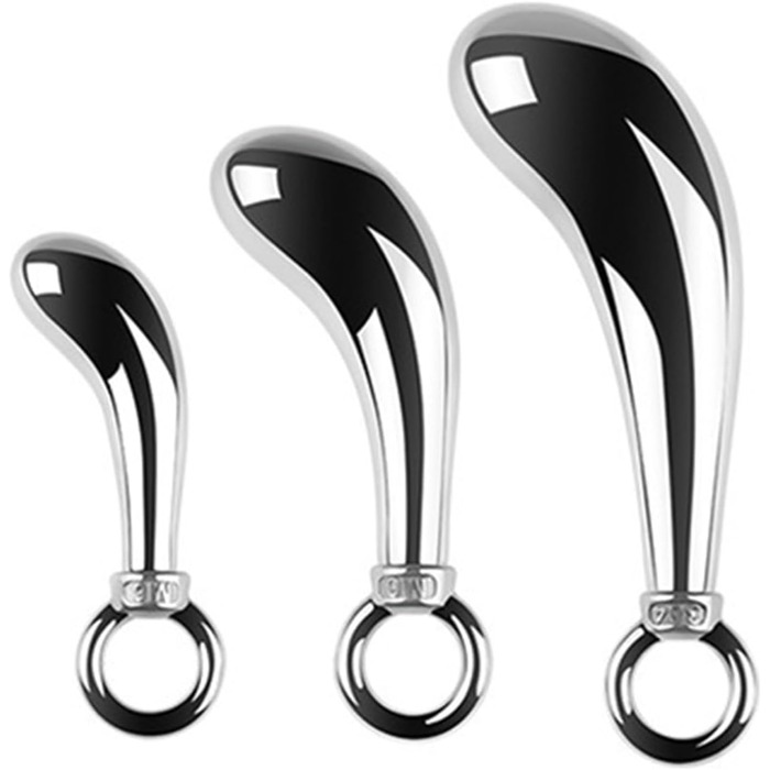 Анальний масажер JXszxbt з нержавіючої сталі (S, M, L) з кільцем для фіксації. Стимулятор G-точки, масажер простати, ануса. Іграшка для дорослих для жінок, чоловіків, пар.