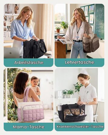 Жіноча сумка-шопер LOVEVOOK велика, легка стібана сумка Tote Bag з відділенням для ноутбука 15.6 дюймів, офісна сумка для роботи, навчання та школи (Бежево-зелена)