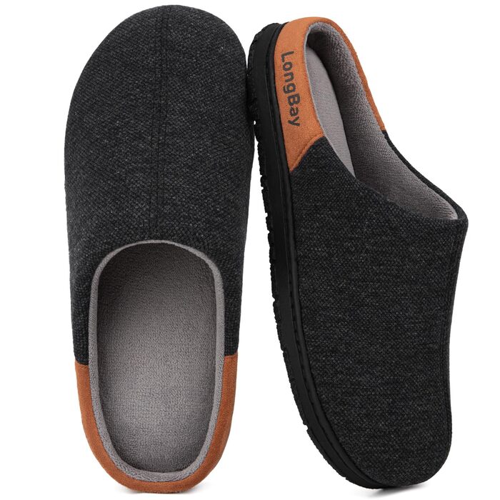 Чоловічі теплі зимові капці LongBay з ефектом пам'яті (Memory Foam) та підкладкою Sherpa, в'язані, чорні, розмір 43 EU
