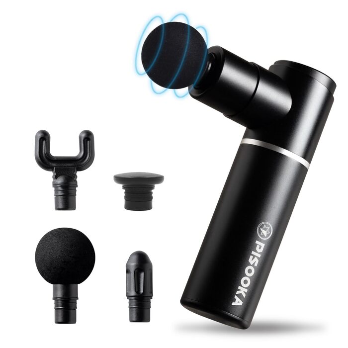 Міні-перкусійний масажер PISOOKA X Mini Massage Gun (66W) – Компактний ультралегкий масажер для глибокого масажу м'язів, шиї та спини, алюмінієвий корпус, 4 насадки, USB-C, чорний