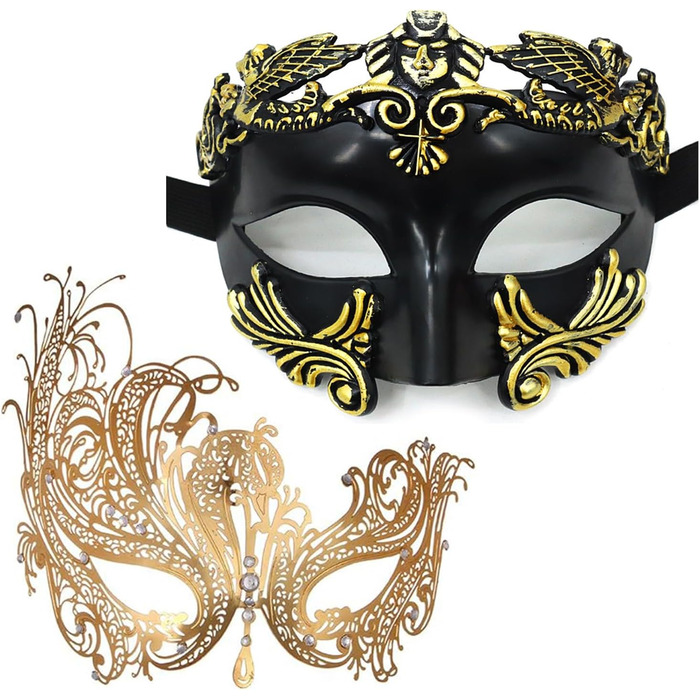 Маскарадні маски для жінок та чоловіків, пара, венеціанська маска, римсько-грецька маска для Хелловіну, костюм, вечірка, бал (Золотий Фенікс)