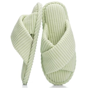 Жіночі домашні капці GOEWY з ефектом пам'яті (Memory Foam), тканинні шльопанці з відкритим носком та бантом, протиковзка підошва, колір зелений, розмір 38/39 EU