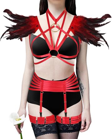Набір пір'я для жінок PETMHS: корсет, бюстгальтер, клітка, готичний стиль, карнавал, костюм, червоний, великі розміри