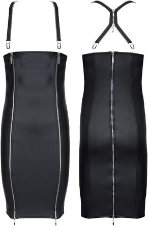 Чоловіче облягаюче плаття з ефектом лакової шкіри, чорного кольору, для кросдресерів, з блискавкою та бретелями, розмір L, чорний колір