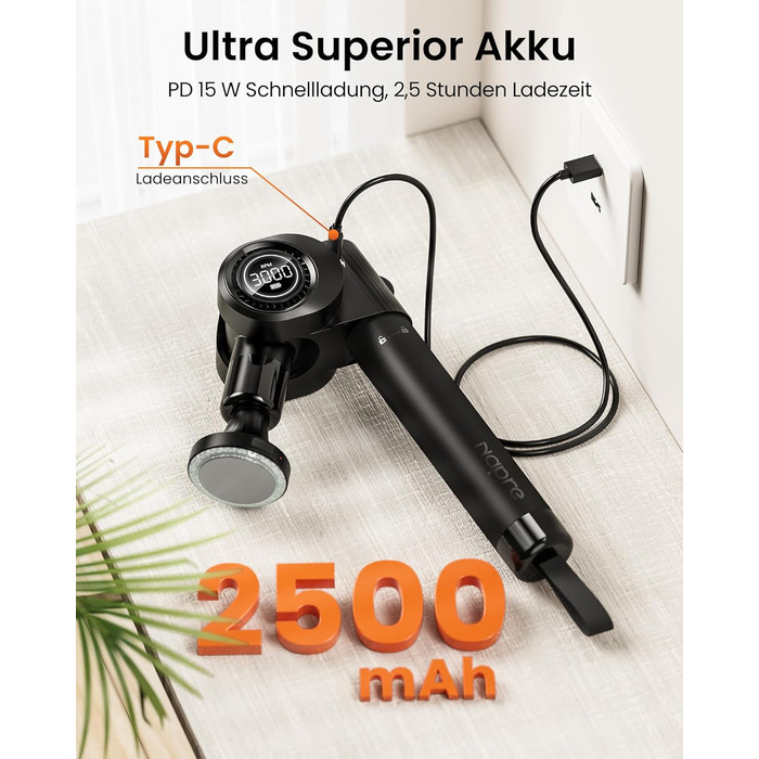 Перкусійний масажер Napre Massage Gun з функцією підігріву та охолодження, складаний масажний пістолет для м'язів спини та плечей, 32 рівні швидкості, 5 кутів нахилу, чорний