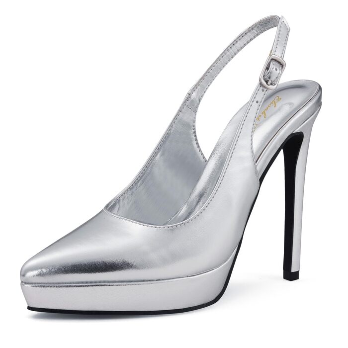 Жіночі вечірні туфлі-шпильки Zhabtuc Plateaupumps сріблясті, закритий носок, slingback, висота підборів 12,5 см, розмір 37 EU
