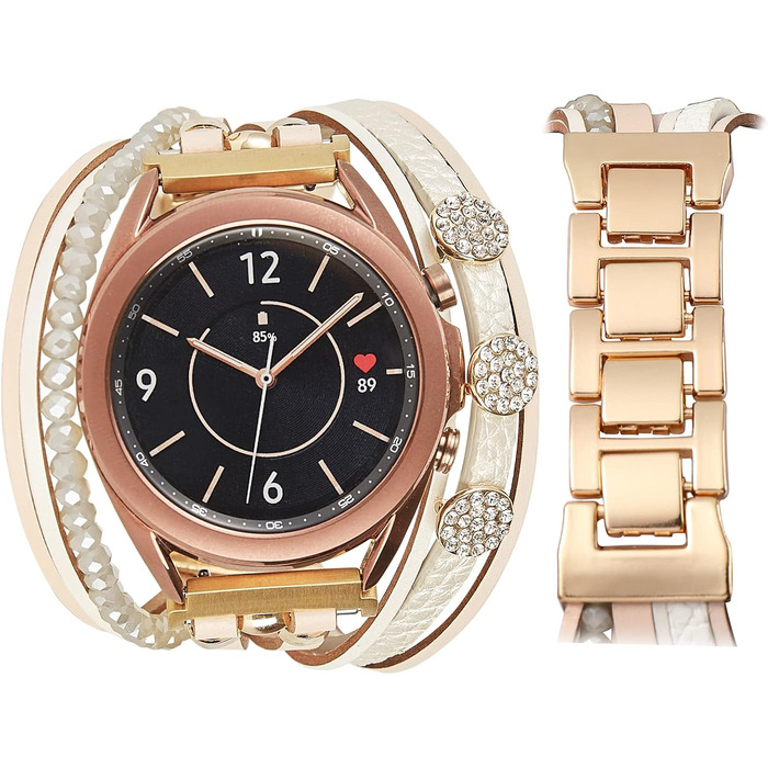 Шкіряний ремінець KONAFEI для Samsung Galaxy Watch 7/FE/6/5/4/3/Active 2, Classic (20 мм), Bead & Gold з металевою застібкою