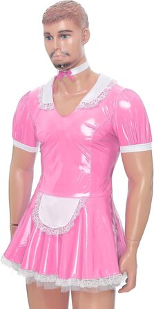 Костюм покоївки Inhzoy для чоловіків: лакове плаття, набір з нашийником, костюм для вечірок, карнавалу, Хелловіну, косплей, рожевий (3XL)