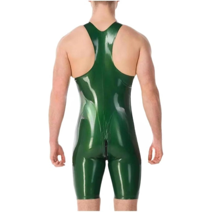 Боді чоловічий без рукавів з латексу 100% - DDINGHOONQPODFR, зелений, з застібкою-блискавкою, фетиш-стиль