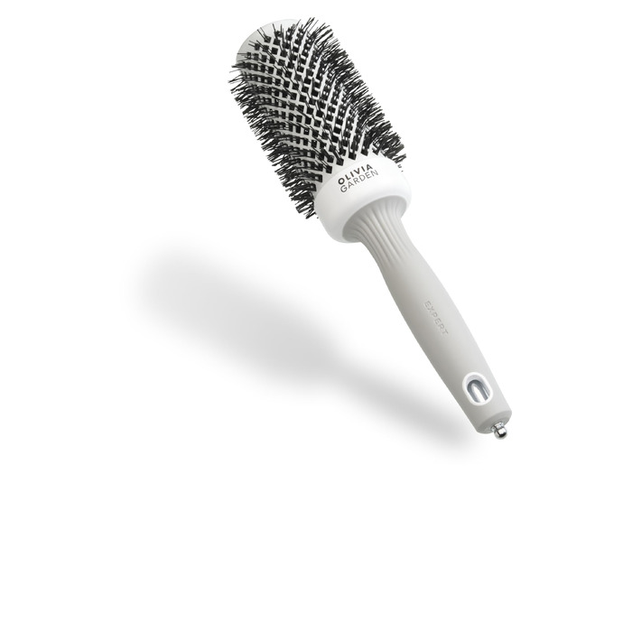 Керамічна кругла щітка для волосся Olivia Garden Expert Blowout Shine (45 мм, XS) — антистатична, для гладких та блискучих локонів, біло-сіра