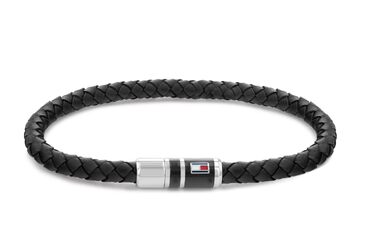Чоловічий плетений шкіряний браслет Tommy Hilfiger (чорний)
