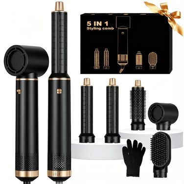 Мультистайлер для волосся 5 в 1 UKLISS Airstyler: фен, вирівнювач, круглий браш та локони, чорний