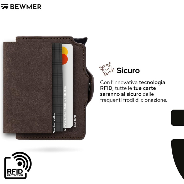 Преміум картхолдер BEWMER — тонкий гаманець для карт з RFID-захистом для жінок та чоловіків, коричневий