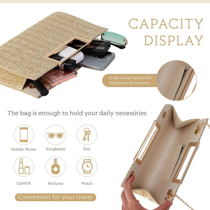 Жіночий соломий clutch-клатч EVEOUT: плетена літня сумка через плече для вечірок, весіль та відпустки (натуральний колір)
