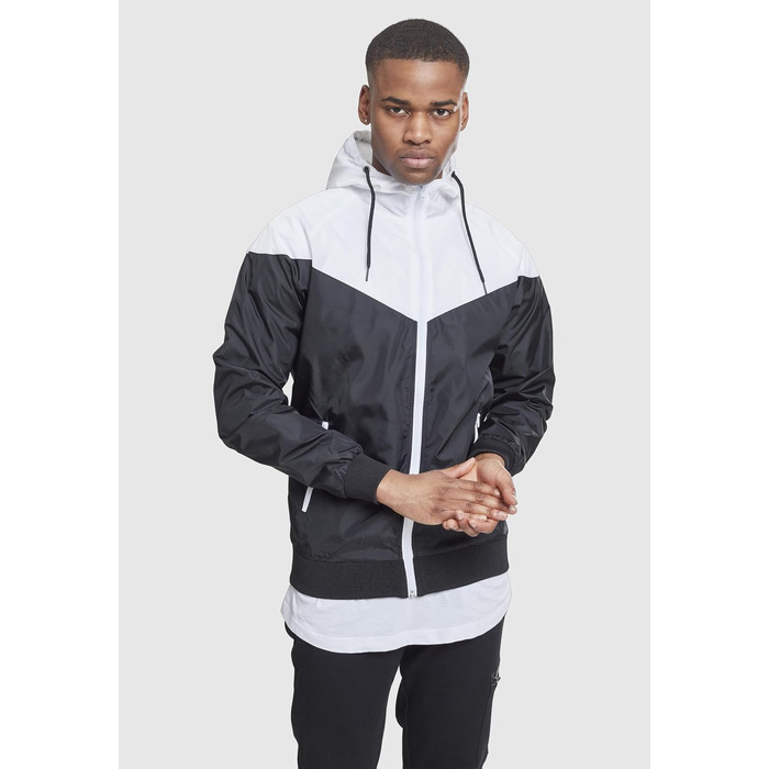 Чоловічий віндбрейкер Urban Classics Arrow Windrunner з капюшоном, демісезонна куртка з кольоровими блоками, чорно-біла, розмір M