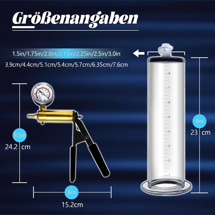 Насос для збільшення пеніса: ручний вакуумний насос з манометром та 6 силіконовими кільцями. Іграшка для чоловіків, збільшувач пеніса. Діаметр: 6.35 см