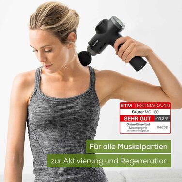 Перкусійний масажер Beurer MG 79 Massage Gun Sensitive: компактний масажний пістолет для чутливих зон, 3 насадки та 3 рівні інтенсивності