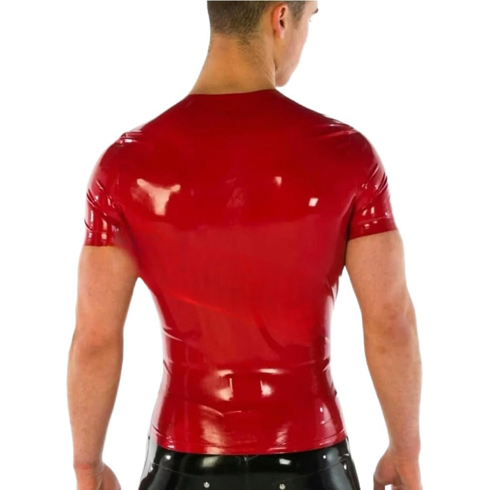 Чоловіча футболка-боді з натурального латексу TIANXIAOQWE з блискавкою спереду, червона, XXL (для костюмів, Хелловін, вечірки)