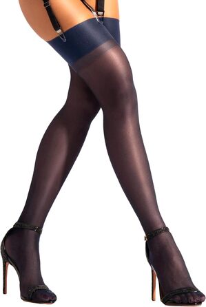 Шейкові мереживні панчохи Softy без силіконових гумок, 15 Den, темно-синій (S)