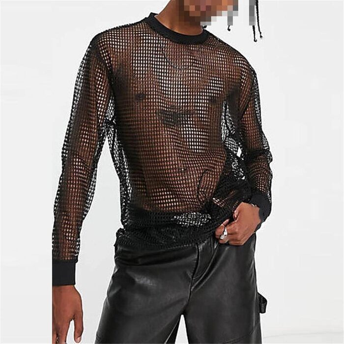 Чоловіча футболка Deepsko з сітки на довгі рукави, вільний крій, однотонна, стильна