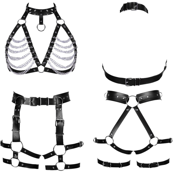 Чорний шкіряний пояс-стрінг з кільцями для тіла - аксесуар для фотосесій, танців, костюмів на Хелловін, готичний стиль, універсальний розмір