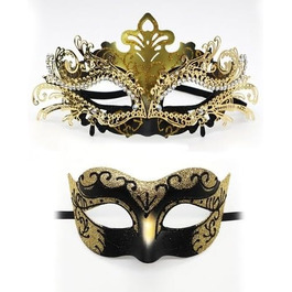 Маска для обличчя IEKEI Maskerade з кристалами, металева, для свята, костюму, Хелловін (Золота)