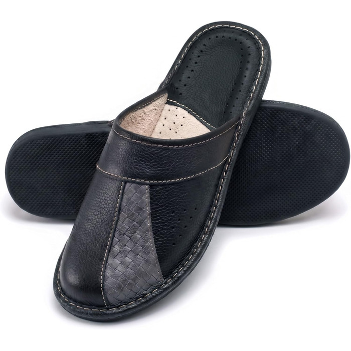 Чоловічі шкіряні домашні капці ESTRO Slipper — зручні та комфортні тапочки для чоловіків, сірі, розмір 46 EU