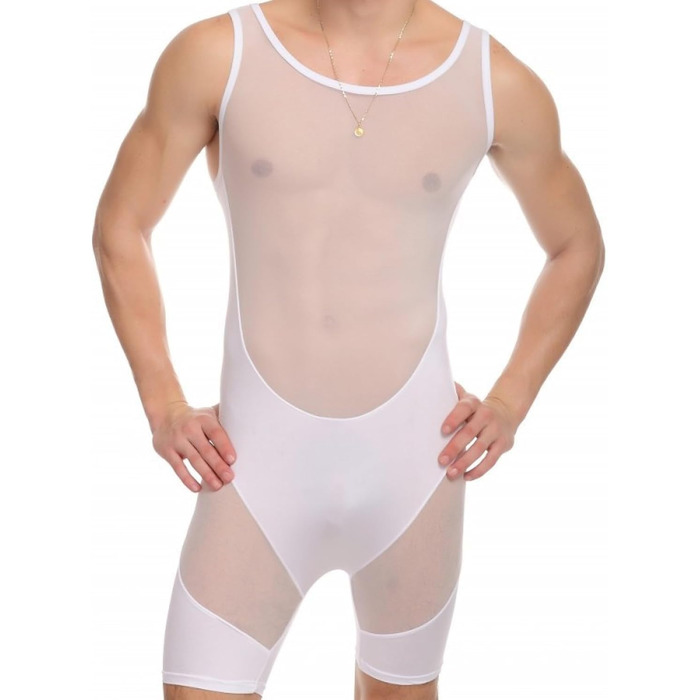 Сексуальний комплект нижньої білизни для перевдягання: халат та прозорі штани для чоловіків (білий, XL)