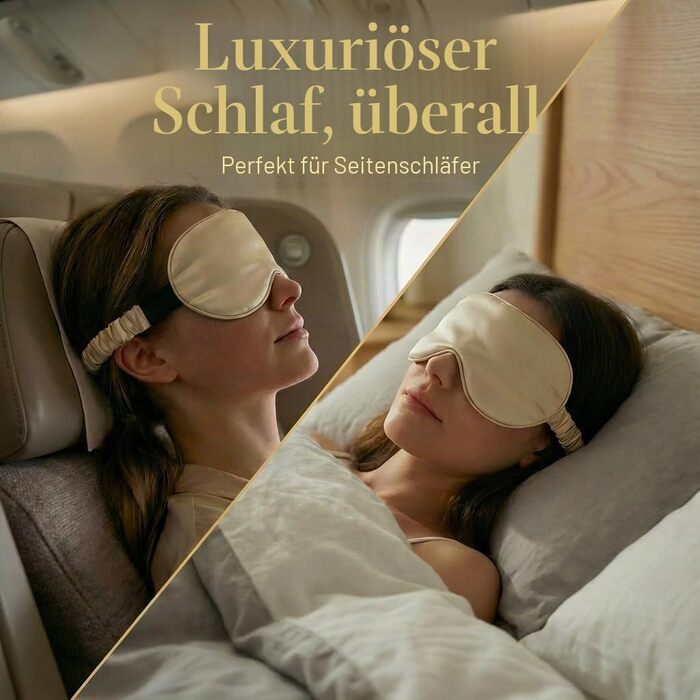 Шовкова маска для сну MATASSE 3D з натурального шовку mulberry 22 момме, анатомічна маска для очей для жінок та чоловіків, італійський дизайн, колір: шампань