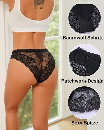 Сексуальні жіночі труси-сліпи XL, бавовна, мереживо, дихаючі, 6 шт. (чорний)
