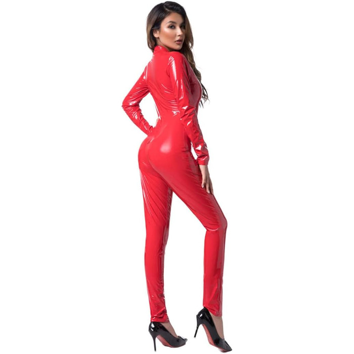 Комбінезон з латексу OuLen для жінок, PVC, еластичний, на блискавці, червоний, 3XL