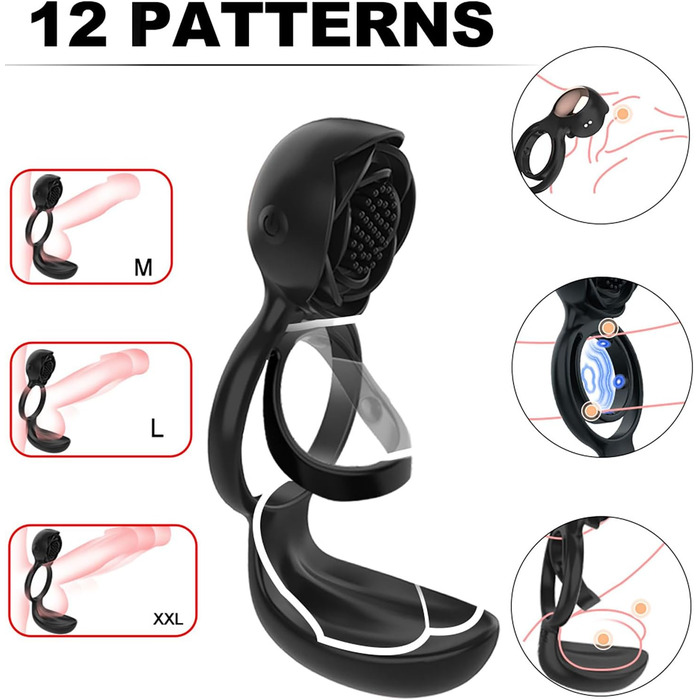 Вібраційний кільце для статевого члена TOUNID з 12 режимами вібрації, пультом дистанційного керування. Еротична іграшка для чоловіків, масажер яєчок, кок-кільце. Електрична іграшка для чоловіків, самостійна мастурбація (чорний)