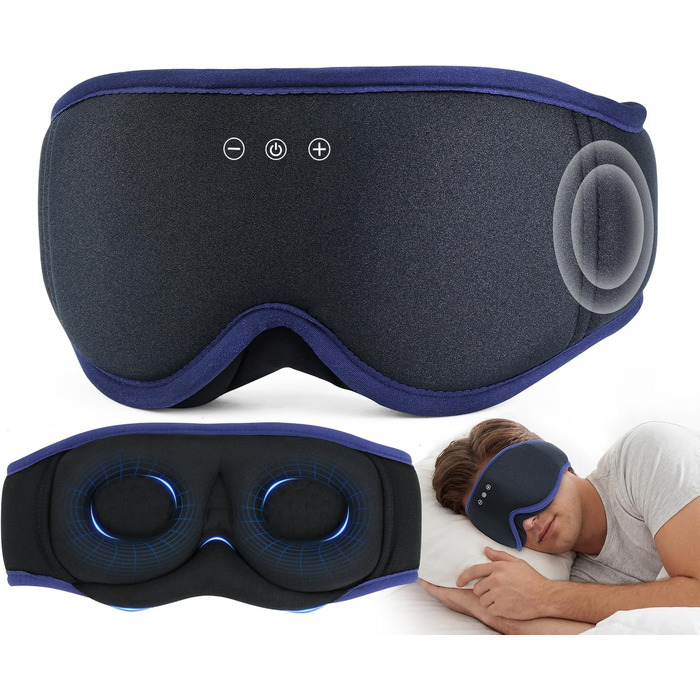 Маска для сну з Bluetooth-навушниками LC-dolida V5.4, дихаюча 3D маска для очей з мікрофоном, бавовняна мийна пов'язка для сну, подорожей та медитації (Ultramarin)