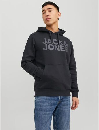 Чоловічий худі Jack & Jones Regular Fit JJEADRIAN Plus Size з принтом, чорний