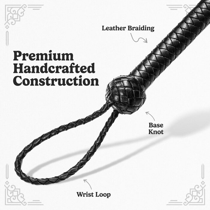 Бич у стилі Індіани Джонса, справжня шкіра, чорний, 0,9 м, 1,2 м, 1,8 м та 2,4 м – для кінного спорту