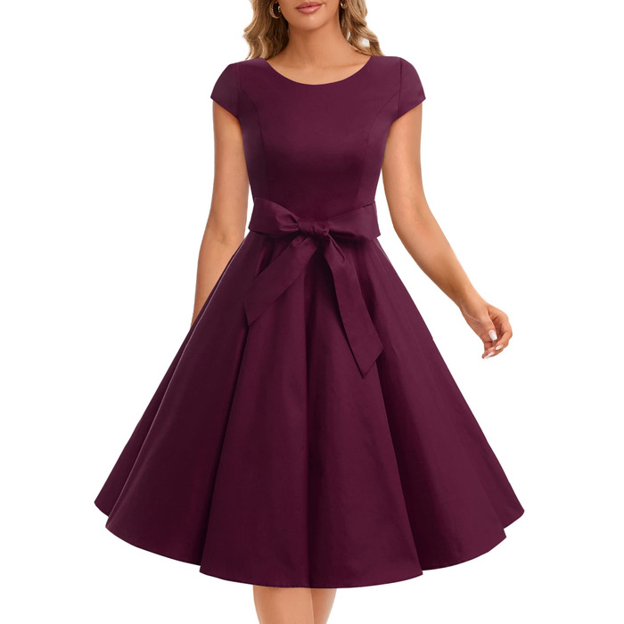 Сукня Dressystar вінтажна 50-х років з короткими рукавами в горошок, Burgundy XL