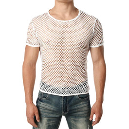 Чоловіча прозора сітчаста футболка з мереживом - ідеальний варіант для клубу та вечірок | Біла футболка з ефектом прозорості