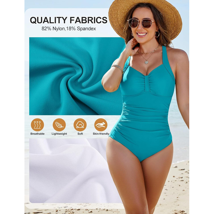 Купальник жіночий Nadeer Badeanzug великих розмірів з високою талією, Push Up, V-подібний виріз, спортивний, блакитний, розмір S