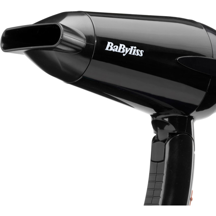 Складаний дорожній фен BaByliss Travel Folding 2000W з універсальною напругою, 2 режими температури та швидкості, чорний/помаранчевий, 5334E