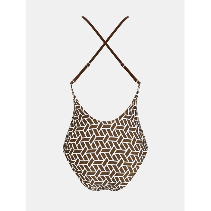 Купальник CUPSHE з V-подібним вирізом, глибоким вирізом на спині, фігурно виткий, одноцільний, колір: коричневий, принт: геометрія