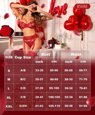 Комплекти спідньої білизни RSLOVE для жінок - сексуальна білизна, комплект бюстгальтера та трусиків, 3 штуки, червоний