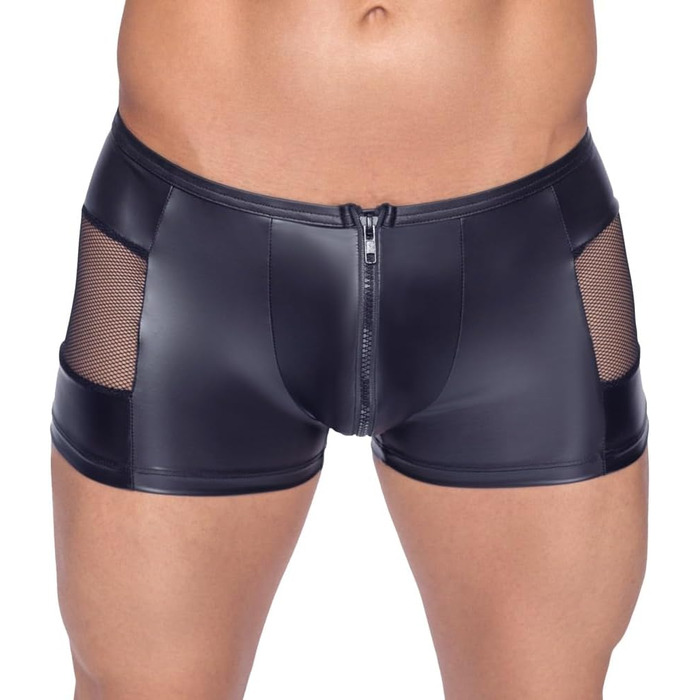 Чоловічі боксери Orion з фронтальним ґудзиком, сіткою та ефектом латексу, чорні (M)