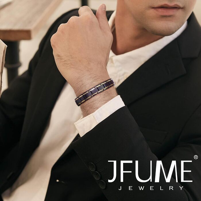 Чоловічий сталевий браслет JFUME, регульований (21,5 см), колір чорний з золотом — стильний подарунок та прикраса для чоловіків