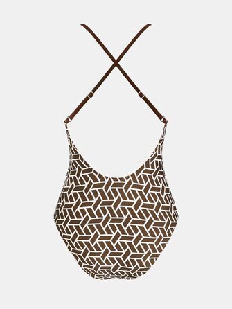 Купальник CUPSHE з V-подібним вирізом, глибоким вирізом на спині, фігурно виткий, одноцільний, колір: коричневий, принт: геометрія