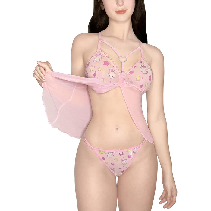 Нічна сорочка Babydoll з мереживом LittleForBig для жінок (3XL, рожева, з шлейкою)