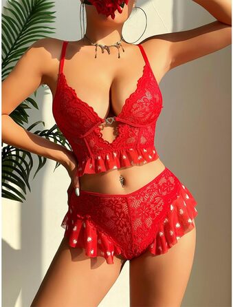 Сексуальна нічна сорочка/сукня SRZYJ Daen з мереживом, червона (C1-rot), L