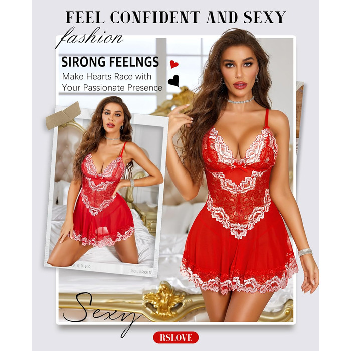 RSLOVE Babydoll для жінок: мереживний комплект нижньої білизни, сексуальне вечірнє плаття (XL, червоний)