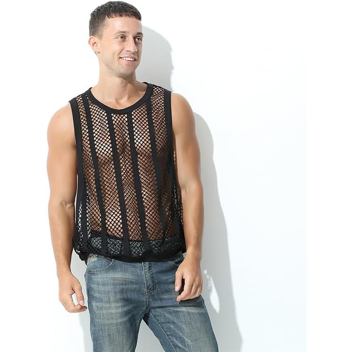 Чоловіча сітчаста жилетка YAHWULAI: стильна жилетка без рукавів з прозорою сіткою, 1 шт.
