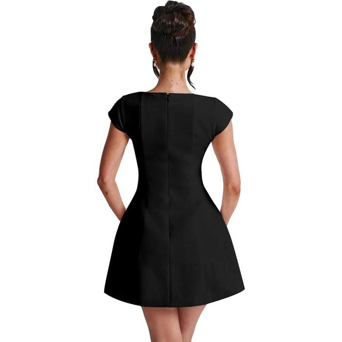 Міні-сукня uFeng з квадратним вирізом, без рукавів, з підкладкою, на блискавці, А-силует, для вечірок, сучасний стиль, червона/чорна, однотонна (Getaway Solids) (L, Чорний)