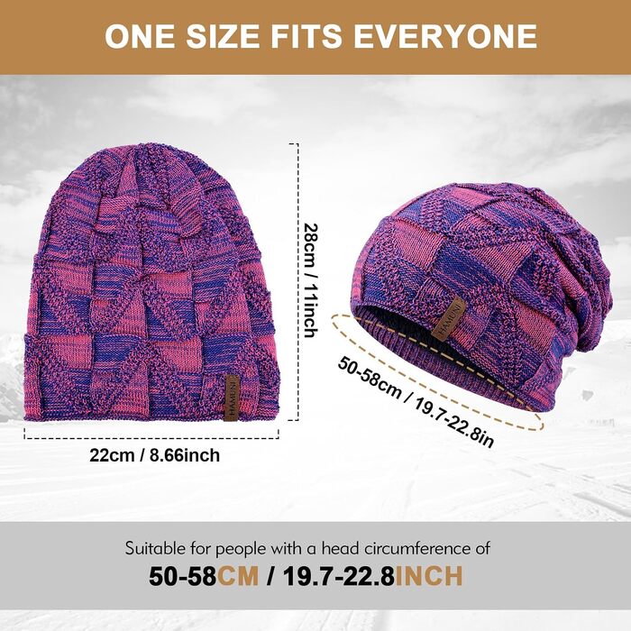 В'язана шапка-біні HAMUNI унісекс, дихаюча slouch beanie для жінок та чоловіків (Фіолетова)